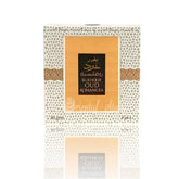 Een parfumdoos met Bakhoor Oud Romancea in oranje en zwart ontwerp voor Bakhourtablet - Romancea